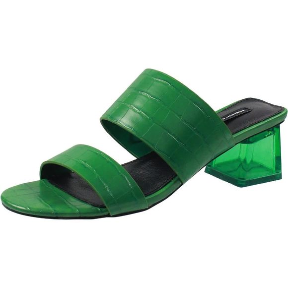 French Connection Womens Animal Print Block Heels Green 6.5 Medium (B,M) - Picture 1 of 1